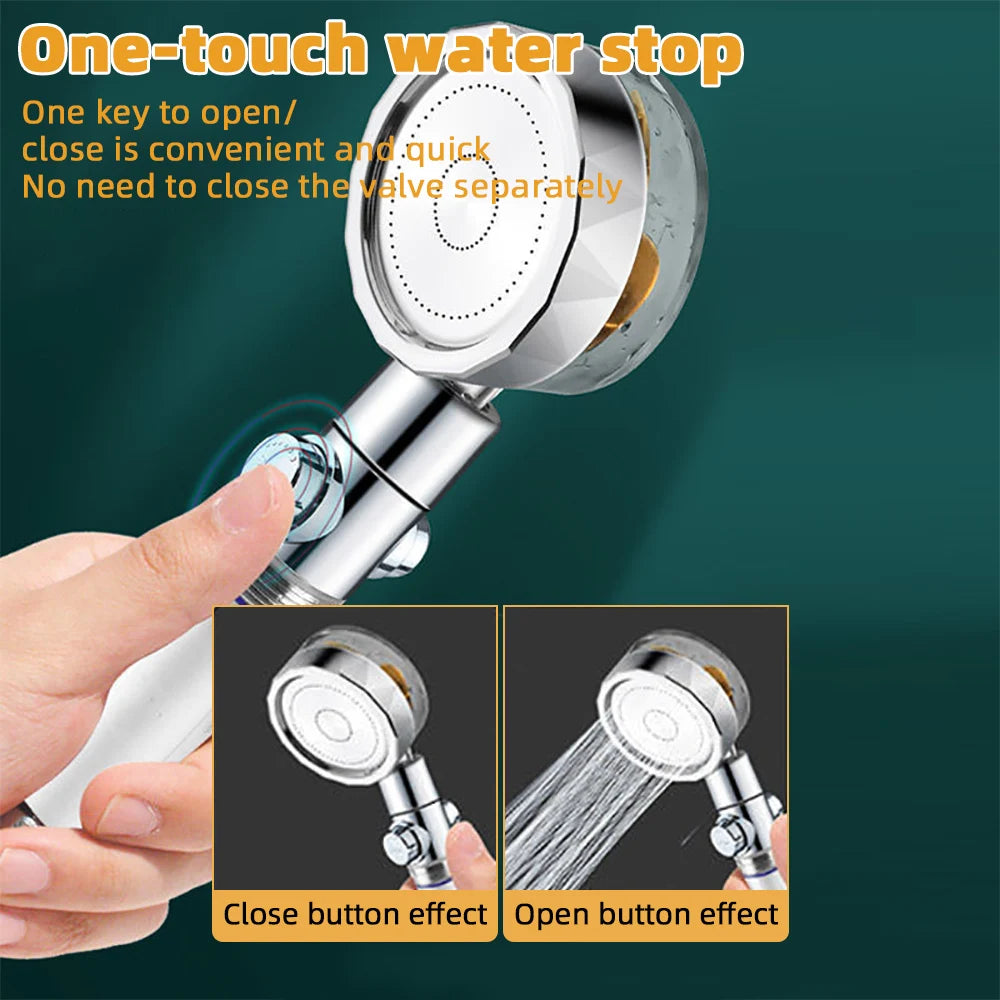 Powerful Pressurized Shower Fan Filter Showerhead One Touch