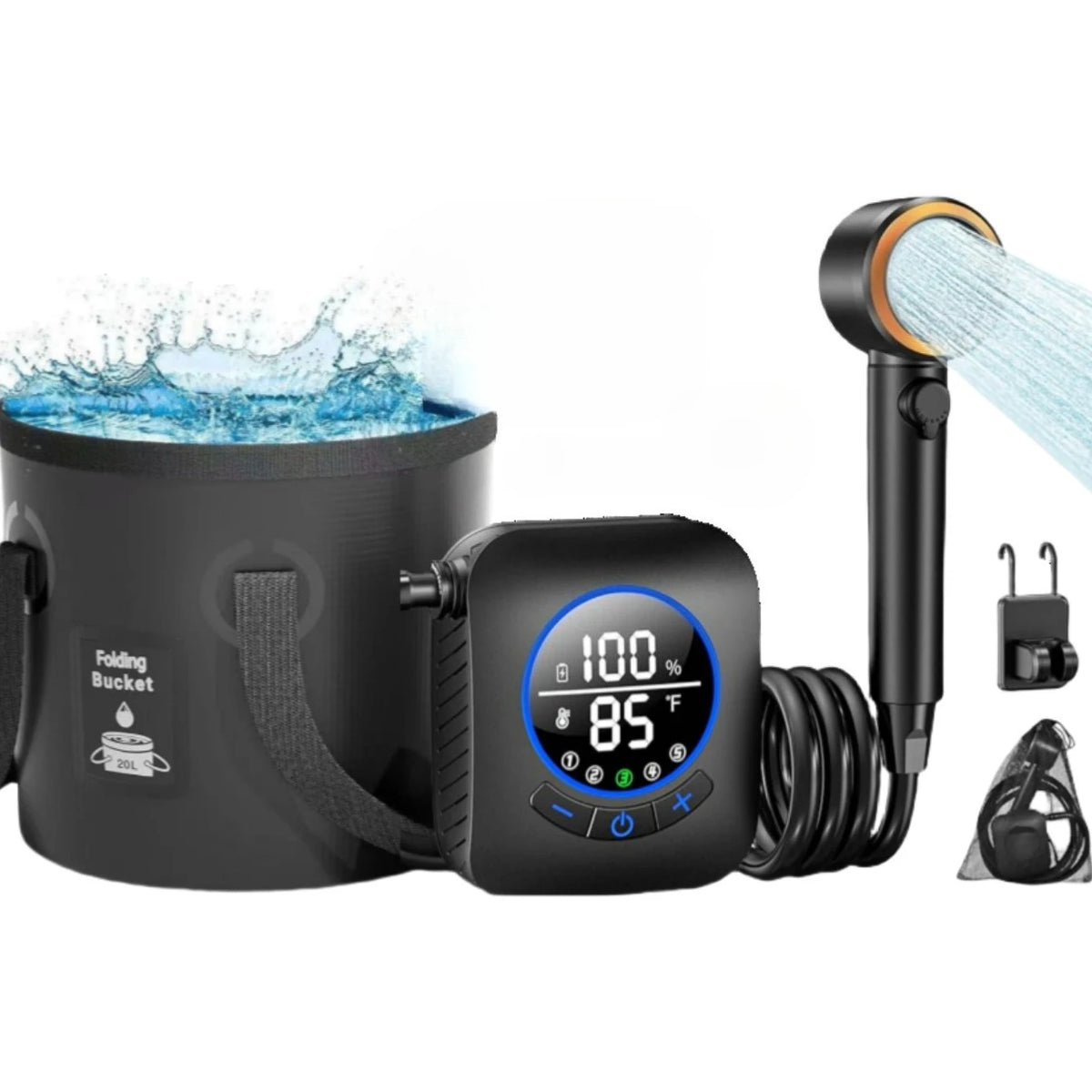 Outdoor Camping Shower 20l Collapsible Bucket Spray Modes
