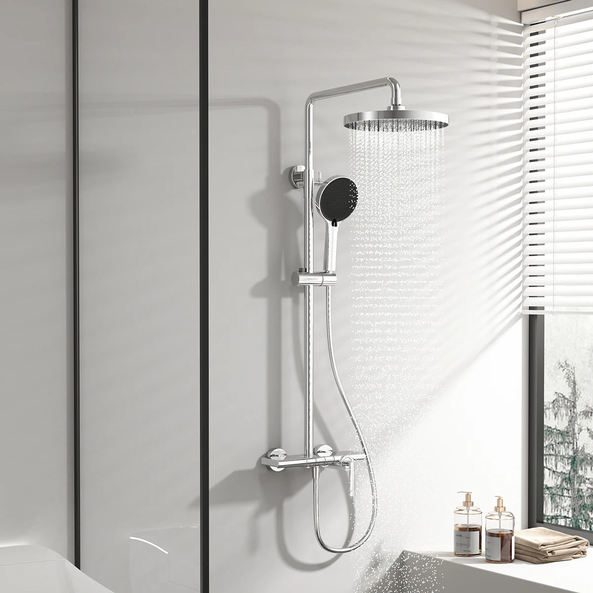 Brushed Rose Gold Bathroom Shower System Faucet 12