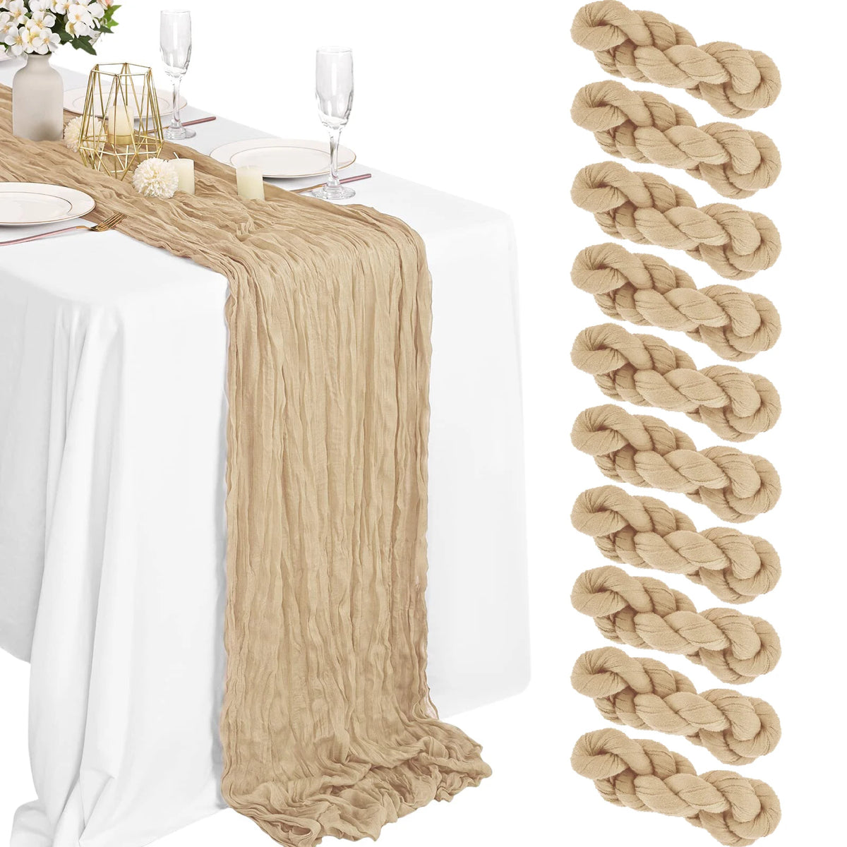 6-72pcs Sage Green Cheesecloth Table Runners Boho Gauze