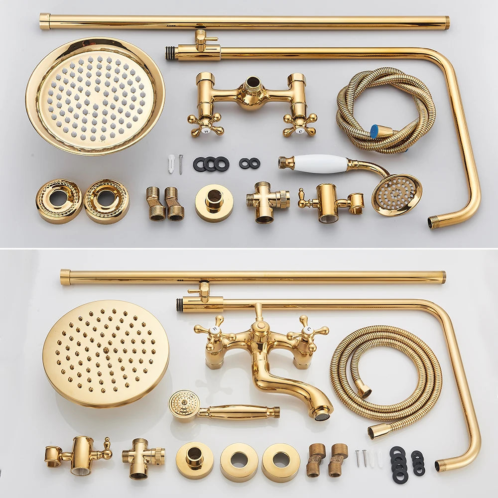 Golden Shower Bathroom Bath Shower Faucet Brass Swivel