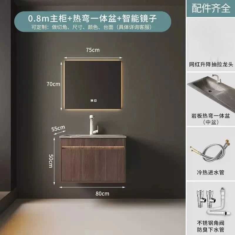 Light Luxury Bathroom Cabinets Rock Slab Integrated Washbasin