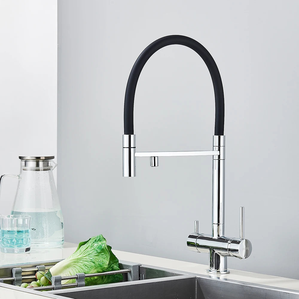 Black Filtered Faucet Pure Water Pull Out Brass