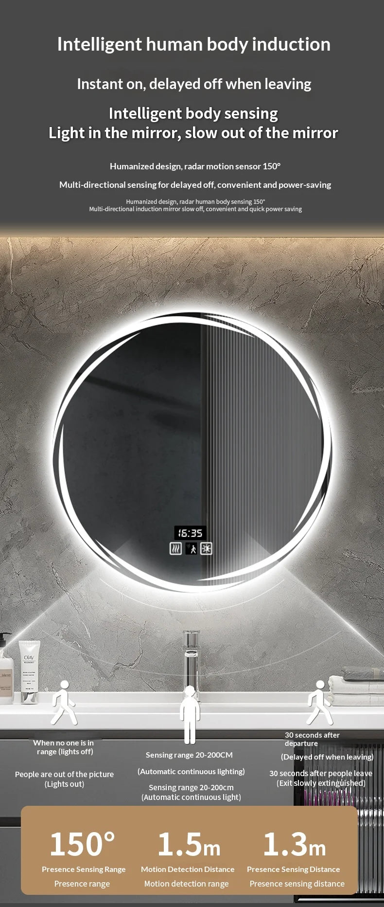 Bathroom Mirror 70 Cm Round Anti-Fog Led Bathroom