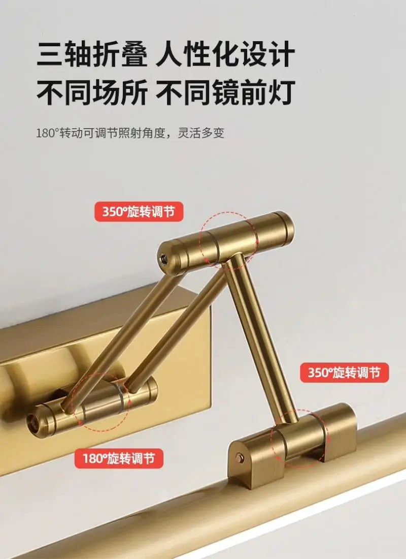 Modern Golden Bathroom Mirror Front Light Cabinet Foldable