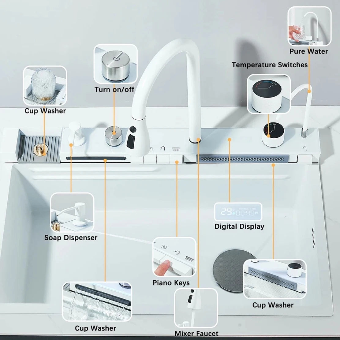 304 Stainless Steel Waterfall Sink Large Slot Integrated