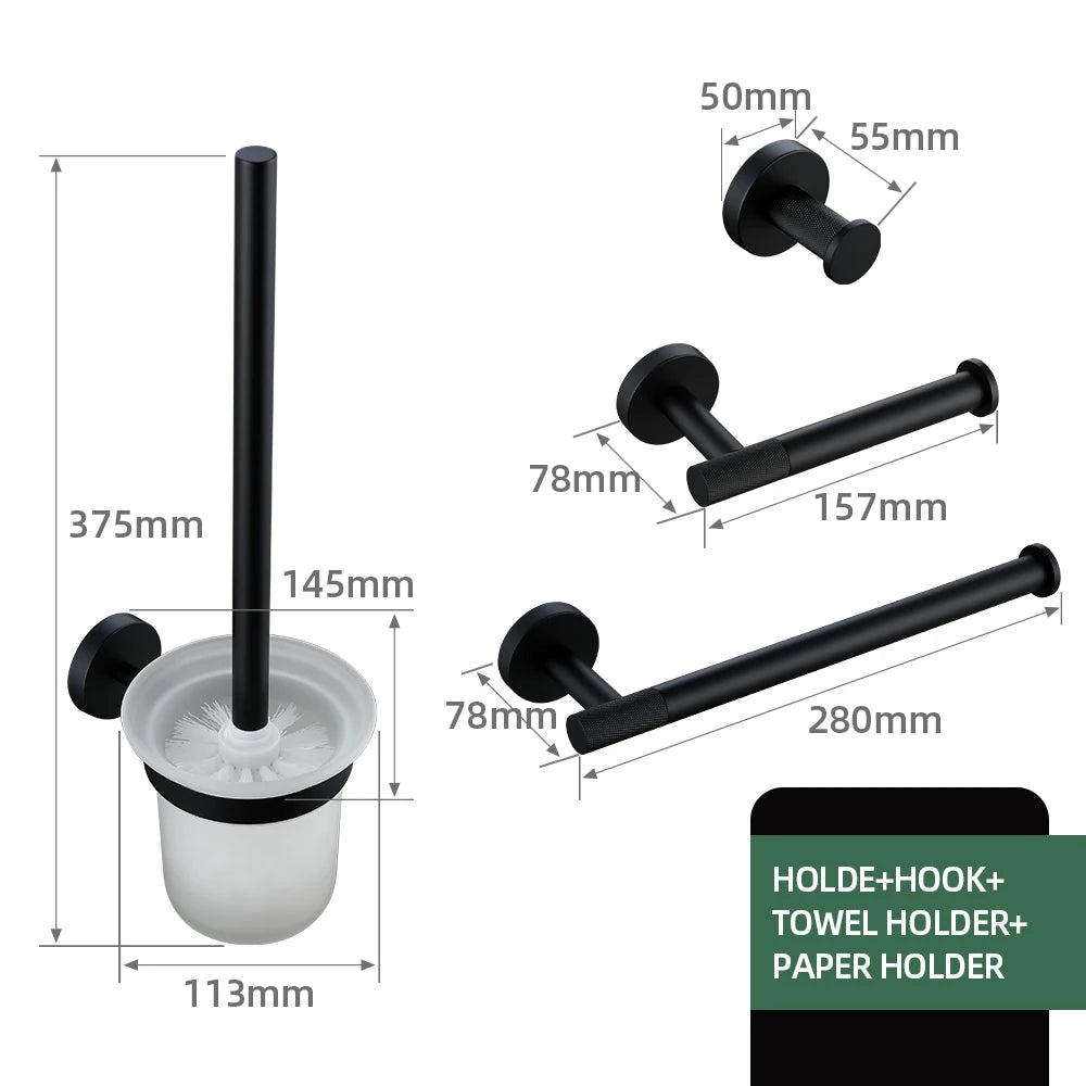Black Bathroom Brass Knurled Kit Paper Holder Towel