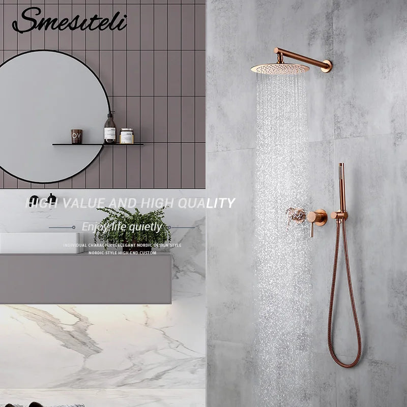 Rainfall Shower Rose Gold Wall Mounted Bathroom Shower