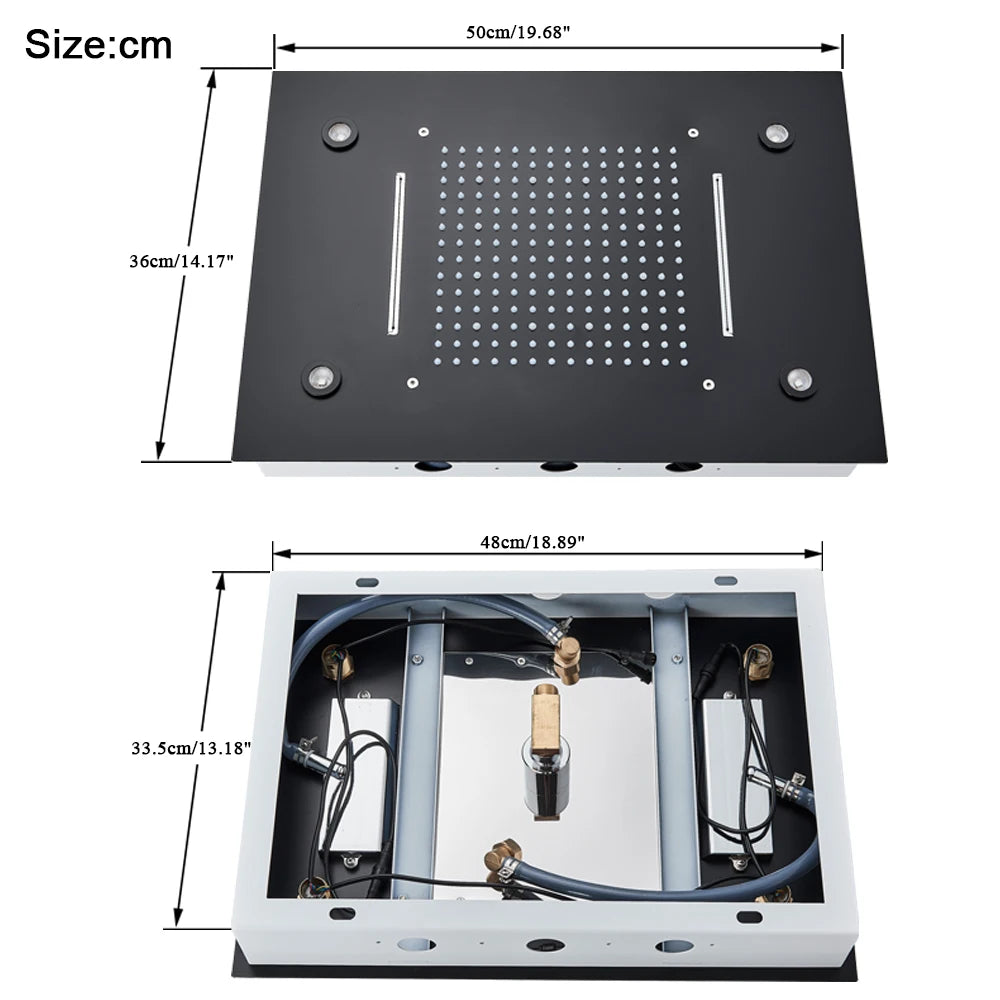 Black Led Thermostatic Bathroom Shower Faucet Rain Waterfall