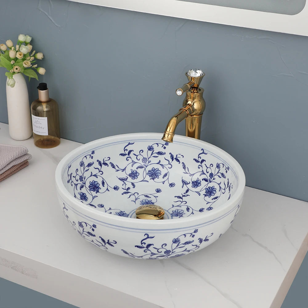 Zappo Bathroom Basin Sink Faucet Combo Ceramic Round