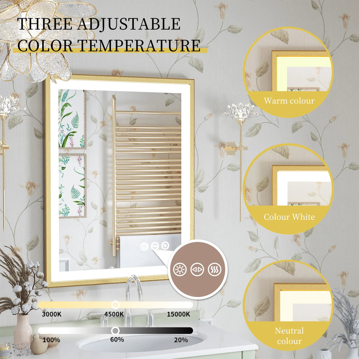 Led Bathroom Vanity Mirror Gold Frame Front Lighted