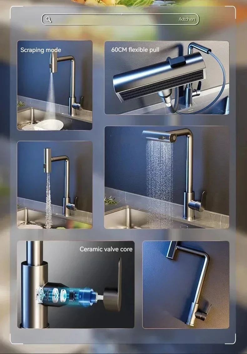 Pull-Out Flying Rain Waterfall Faucet Cold Faucet 304