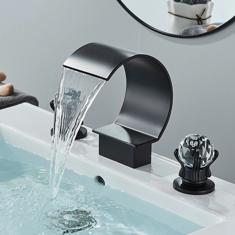 Saeuwtowy Crystal Handle Waterfall Bathroom Basin Faucet Hole