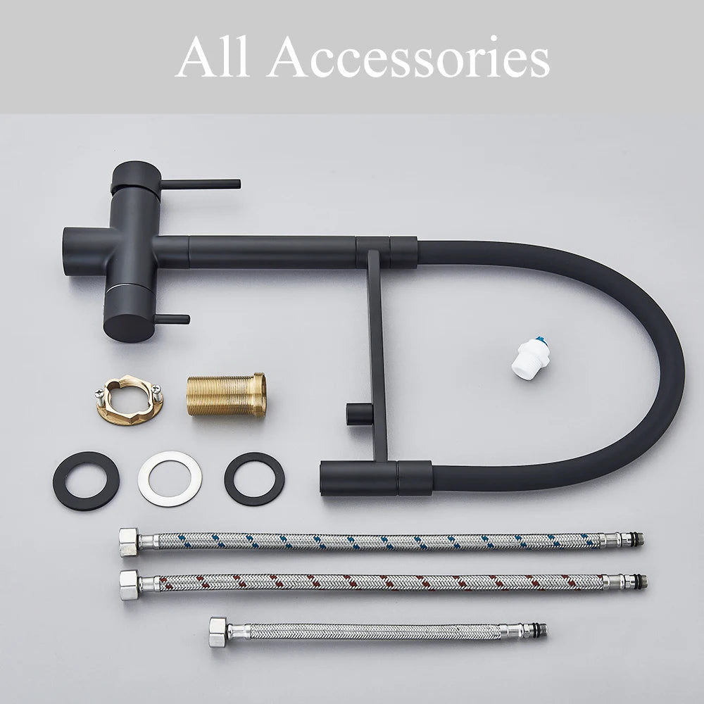 Black Filtered Faucet Pure Water Pull Out Brass