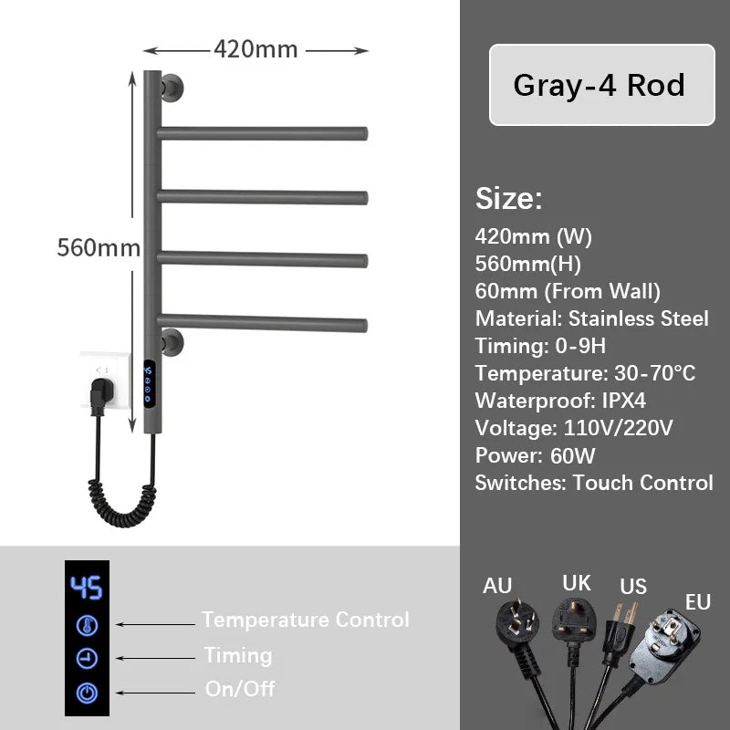 Bathroom Fast Dry Electric Towel Rack Smart Temperature