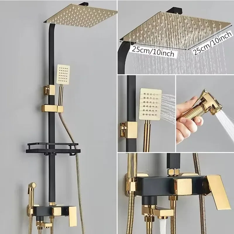 Black Brass Shower Faucet Rainfall Bathtub Tap Bathroom