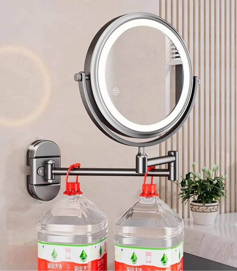 Folding Bathroom Wall Mirror Double-Sided Makeup Mirror Light