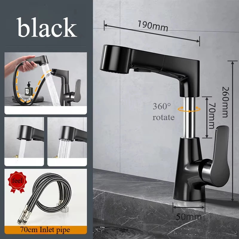 Basin Faucet Bathroom Pull Out Lift Mixer Tap