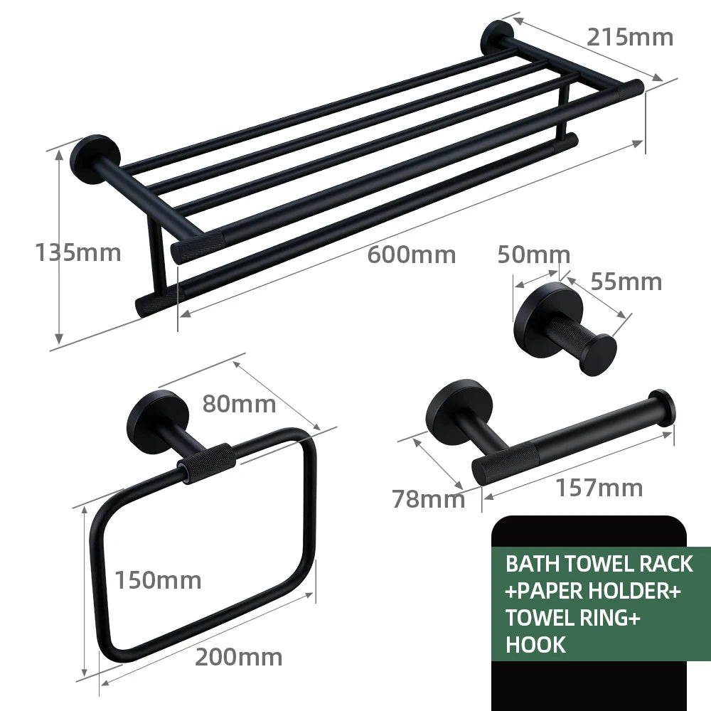 Black Bathroom Brass Knurled Kit Paper Holder Towel