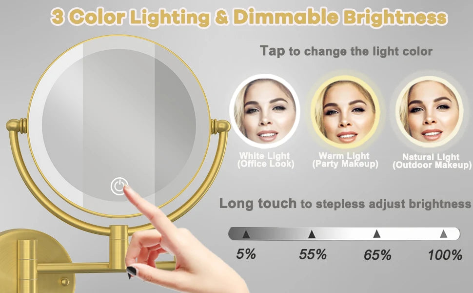Brushed Gold Led Bathroom Mirrors Quality Brass 10x