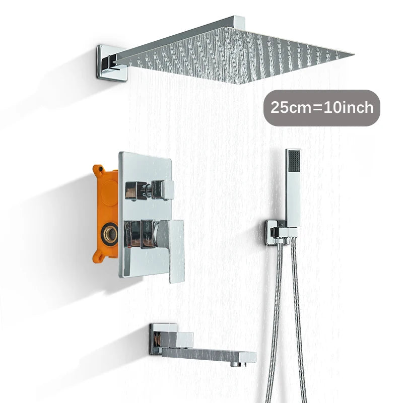 Chrome Concealed Bathroom Rain Waterfall Shower Faucets Wall