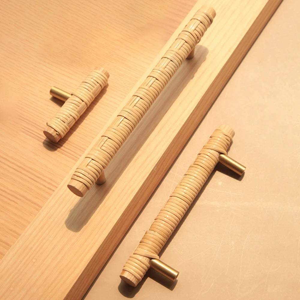 Wooden Rattan Cabinet Door Handles Unique Drawer Pulls