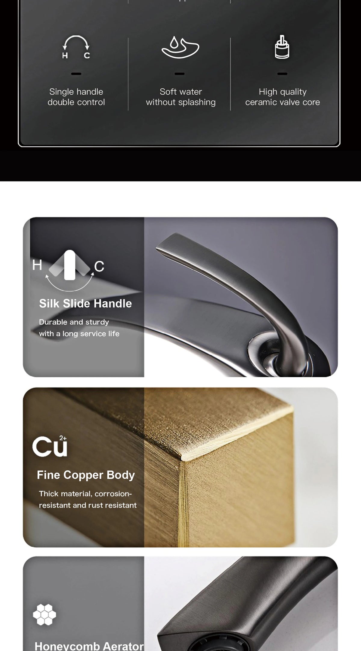 Chrome Luxury Brass Bathroom Vanity Faucet Modern Deck