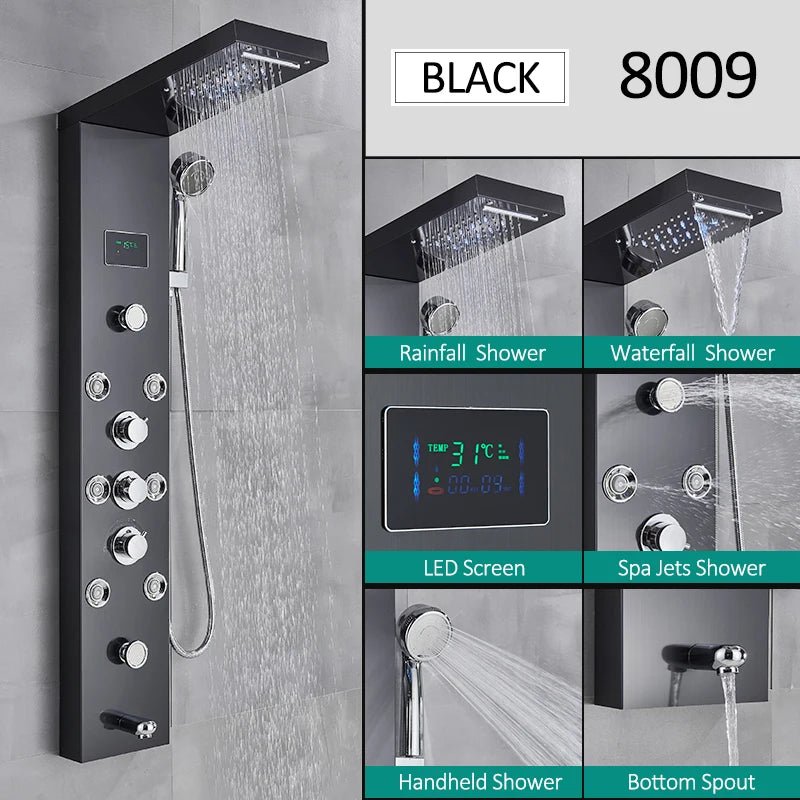 Led Shower Panel Tower System Rain Waterfall Shower