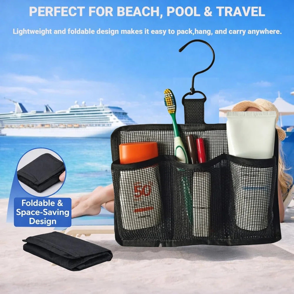 Hanging Shower Caddy Rotatable Hooks Lightweight Mesh Compartment