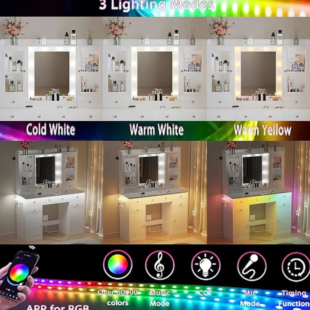 Vanity Table Adjustable Color Lighting Suitable Women Bedrooms