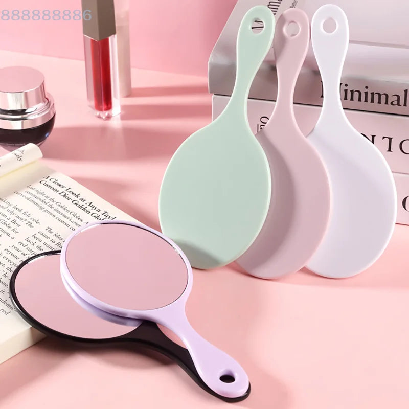 1pc Handheld Round Makeup Mirror Women Handle Compact