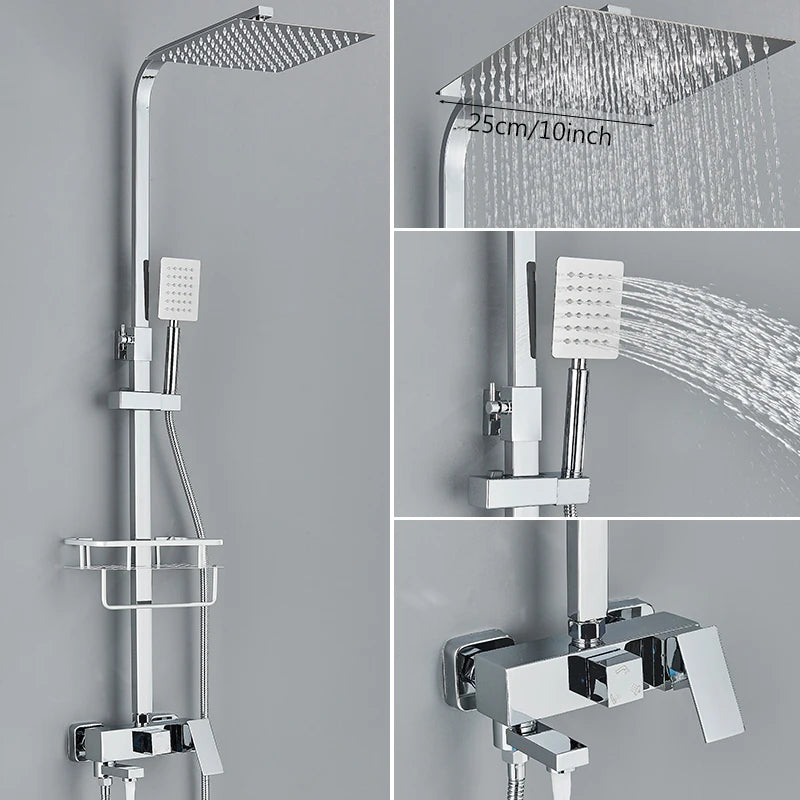 3/4-Way Shower Faucet Rainfall Shower Cold Water Mixer