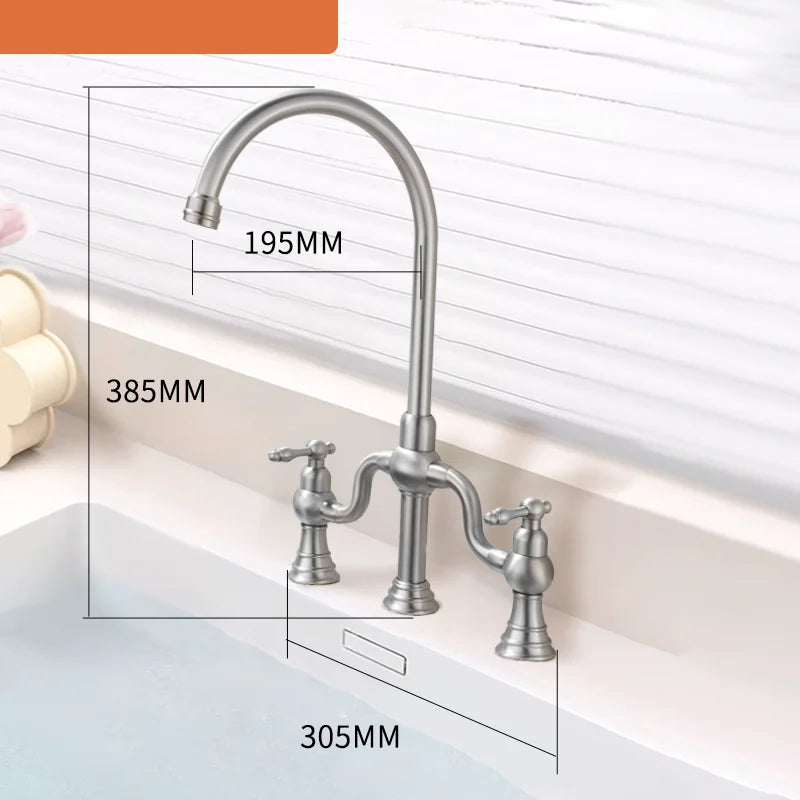 Vintage Bridge Antique Faucet Basin Solid Brass Double-Handle