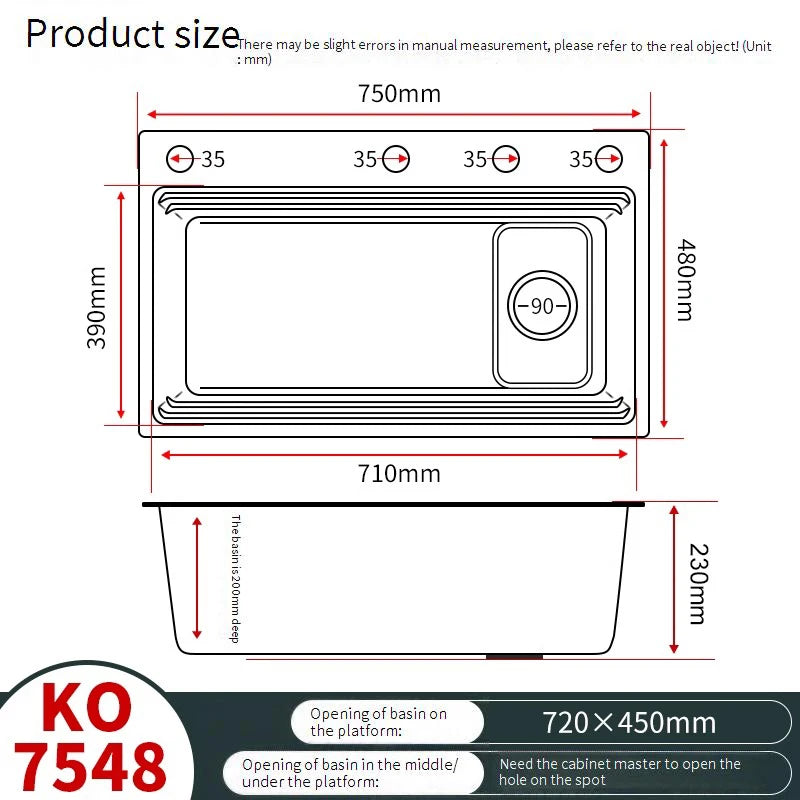 Drop In Sink 304 Stainless Steel Embossed Large