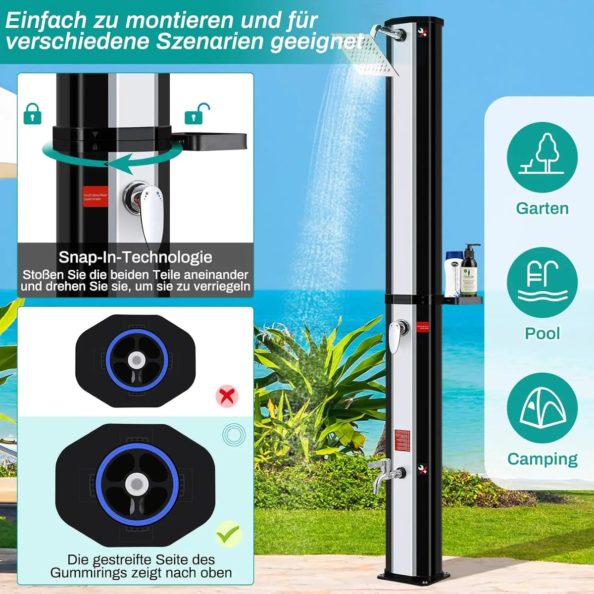 35l/40l/60l Solar Shower Column Panel Garden Beach Waterproof