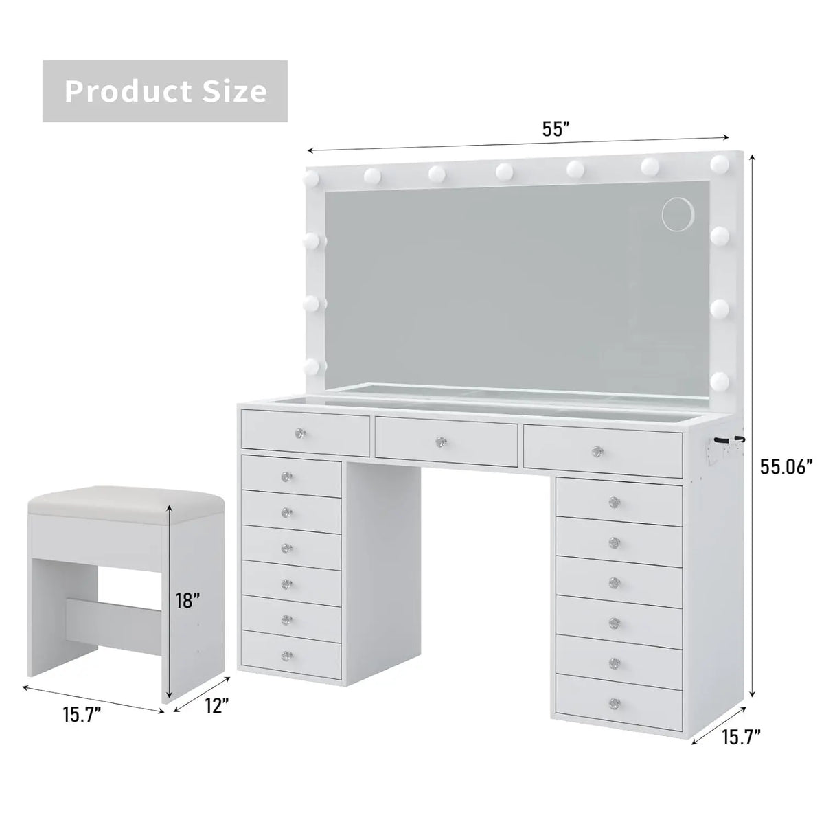55 Makeup Vanity Desk Lighted Mirror Charging Station