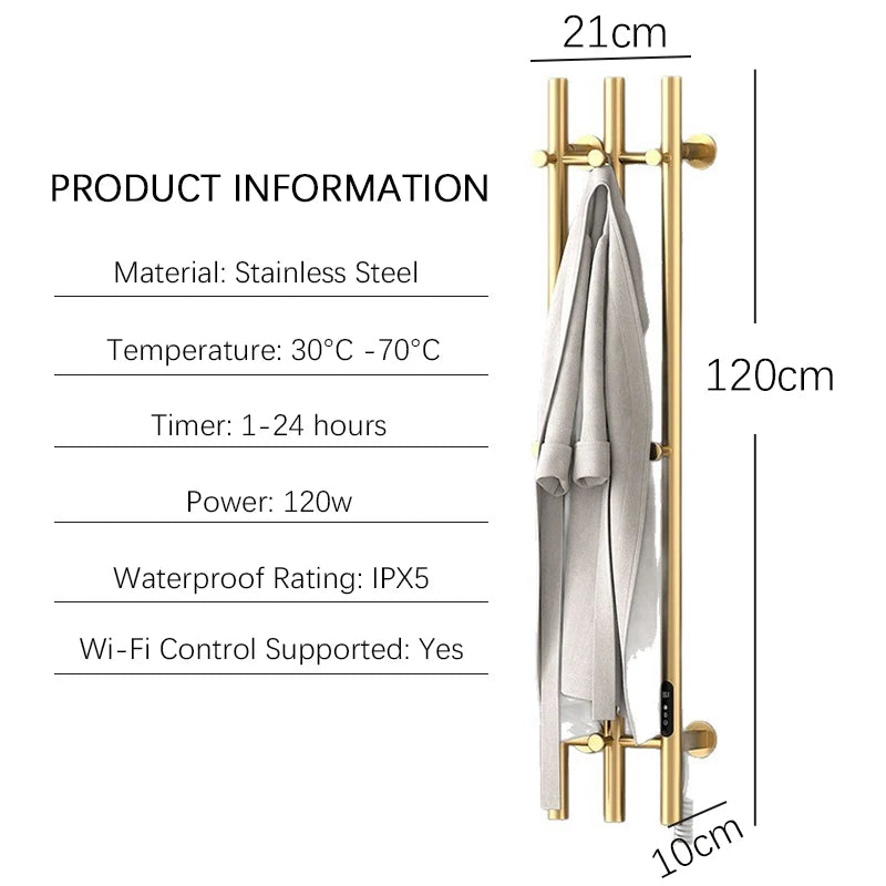 Oxg 3-Bar Electric Heated Towel Rack Timer Wall
