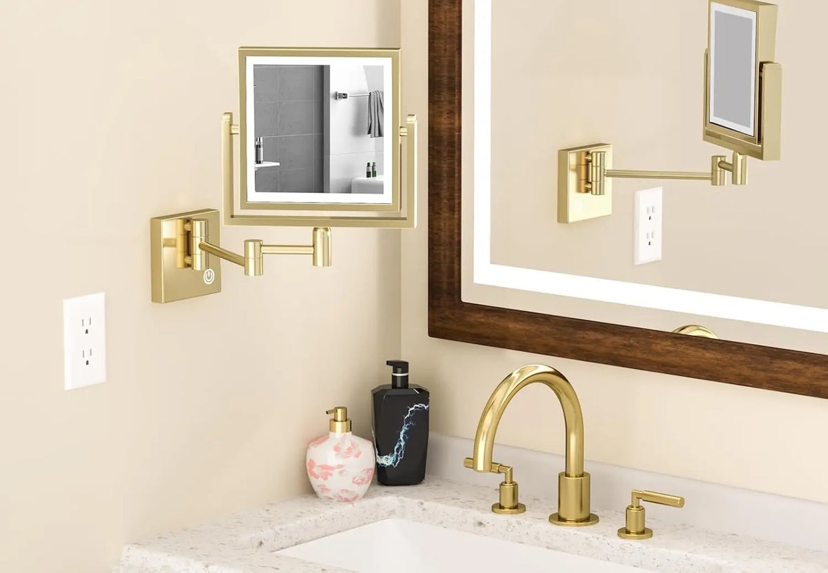 Square Touch Led Folding Bathroom Mirror 3x Magnifying