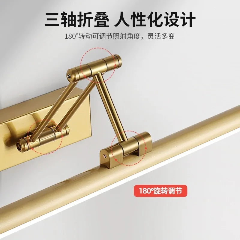 Modern Golden Bathroom Mirror Front Light Cabinet Foldable