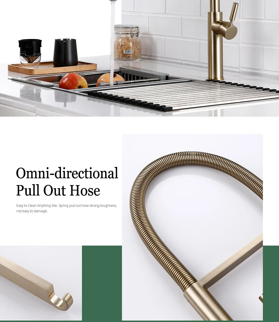 Brushed Gold Faucets Handle Pull Out Mixer Cold