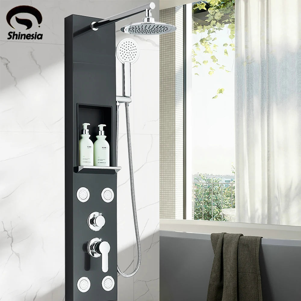 Black Shower Panel Column Big Screen Rain&Waterfall Shower