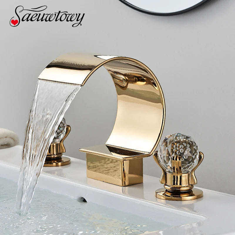 Saeuwtowy Crystal Handle Waterfall Bathroom Basin Faucet Hole
