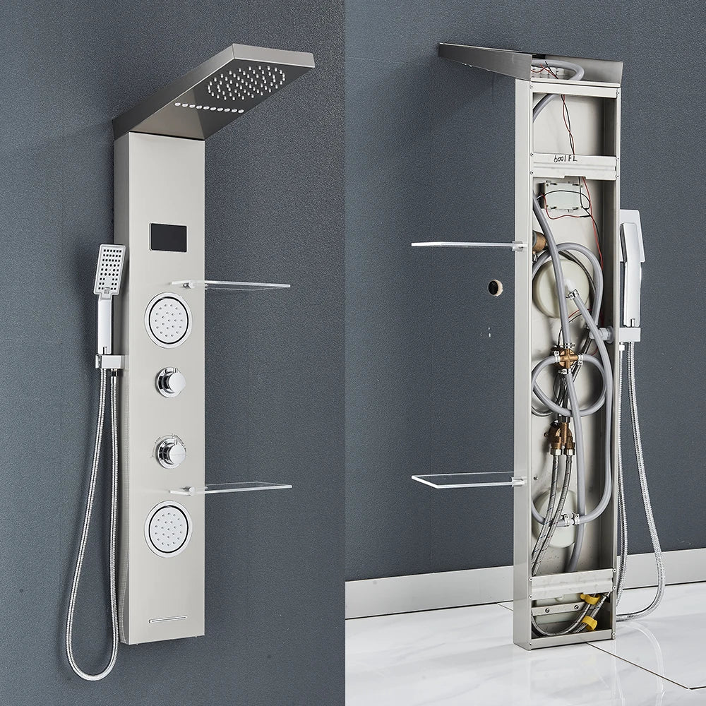 Brushed Nickel Bathroom Led Rainfall Shower Faucet Digital