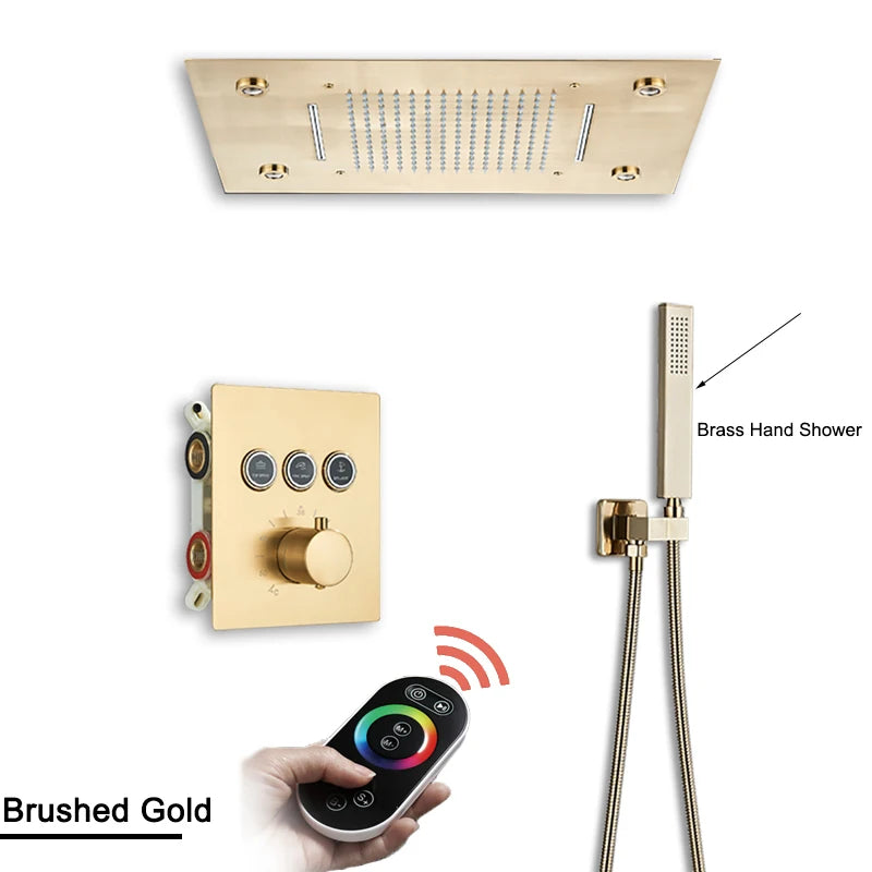 Shinesia Black Thermostat Rainfall Concealed Shower Led Hidden