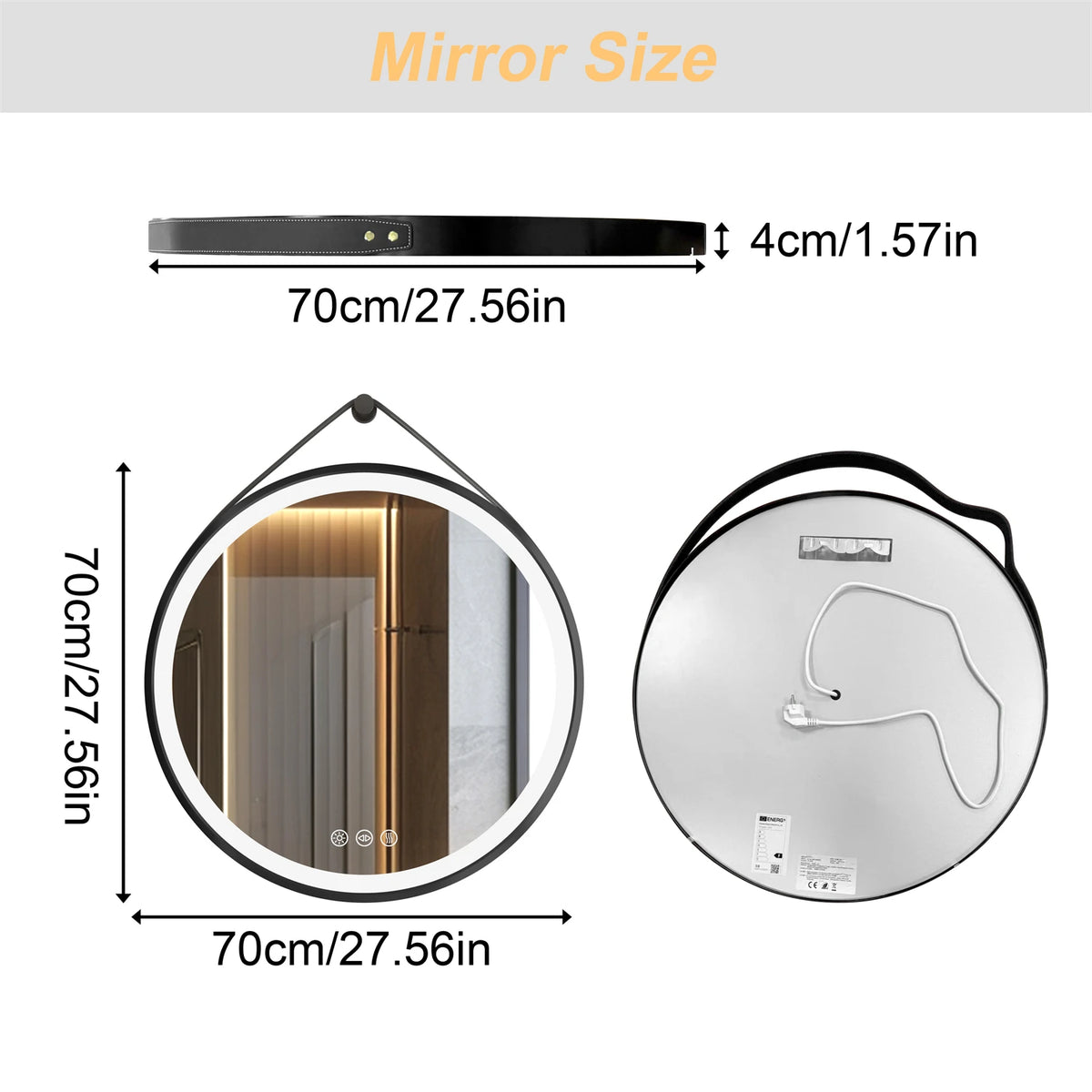 60/70/80cm Round Led Bathroom Mirror Wall Hanging Frontlit