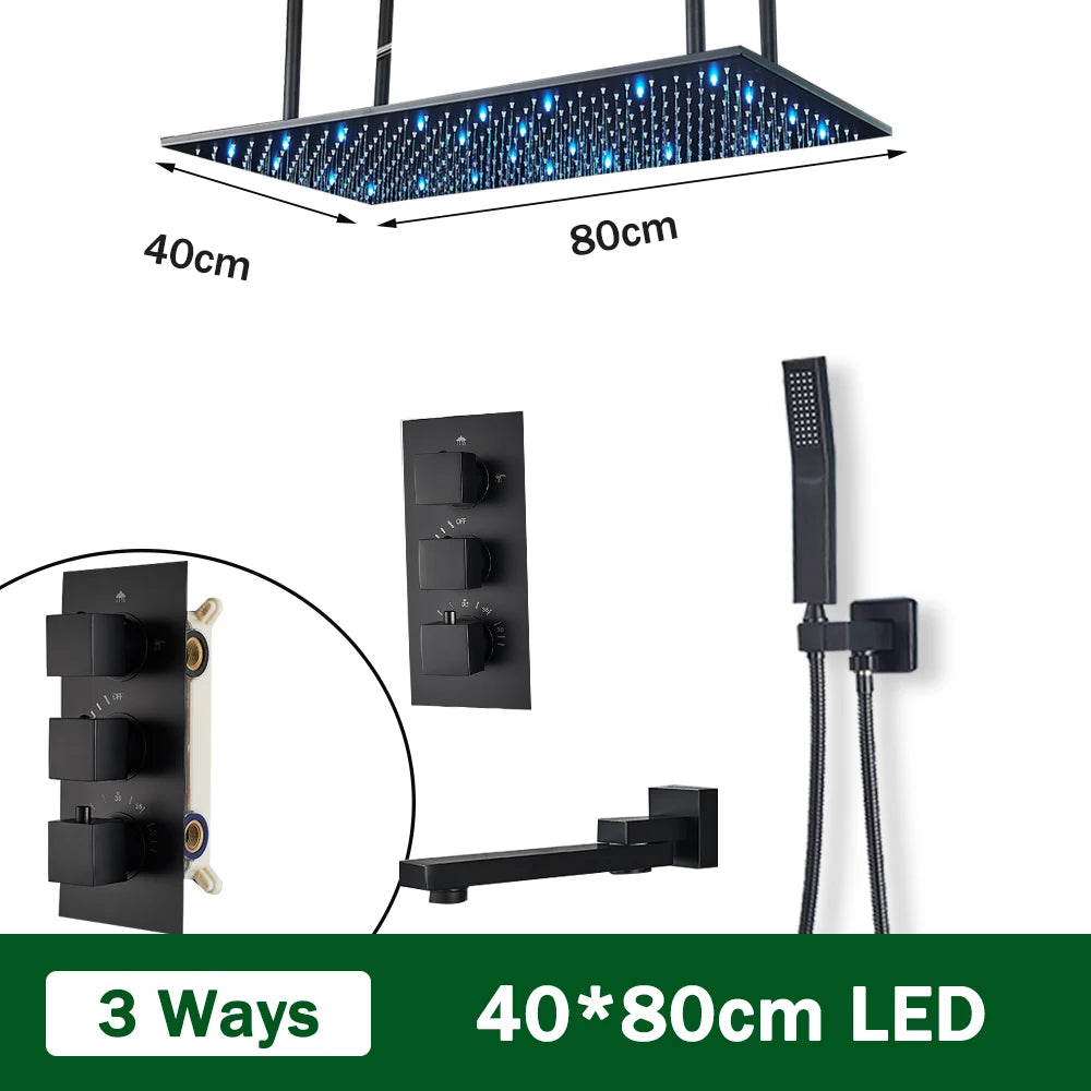 Rozin Brass Thermostatic Shower Faucet Black 40 80cm