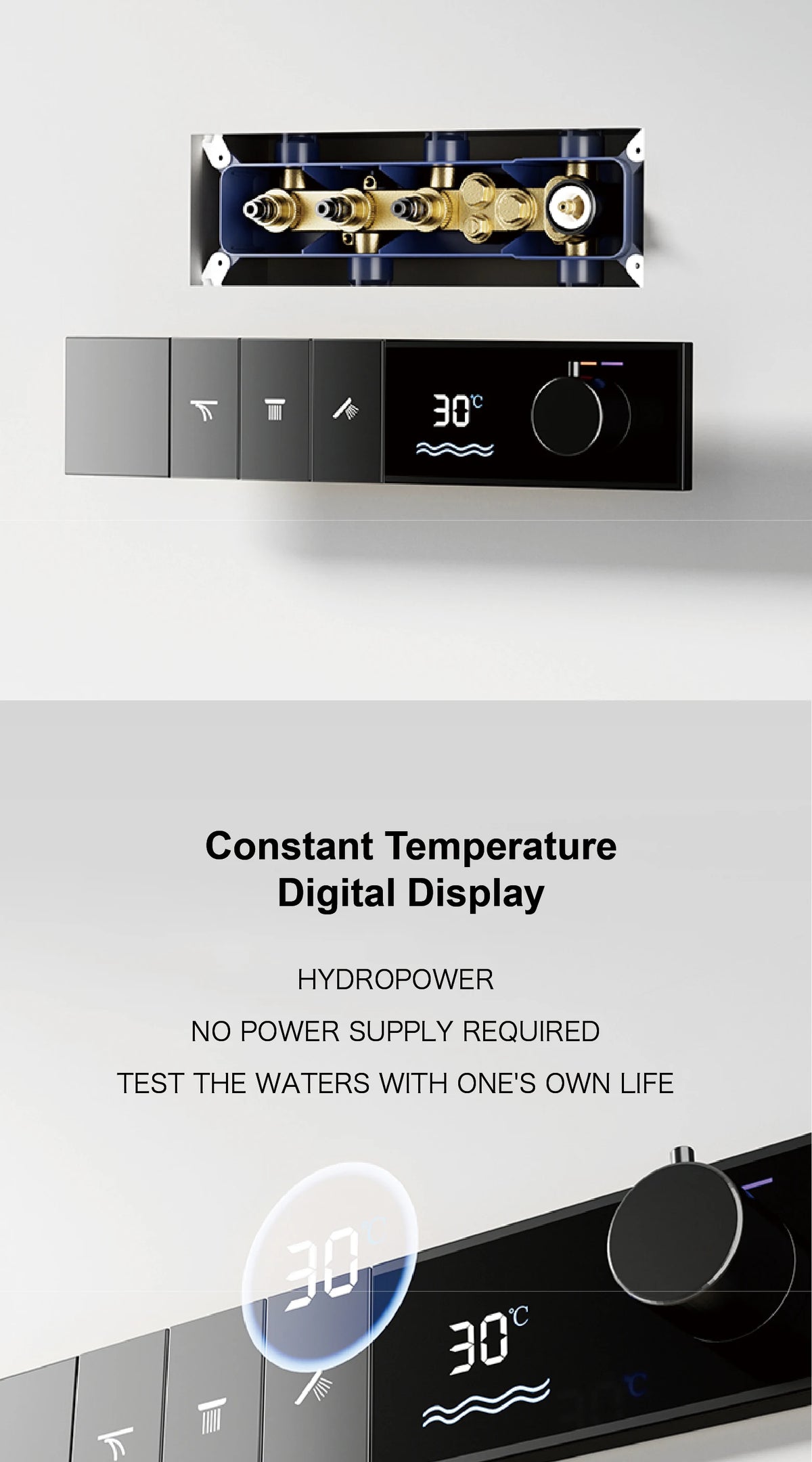 Gunmetal Luxury Brass Built-In Thermostatic Shower System Led