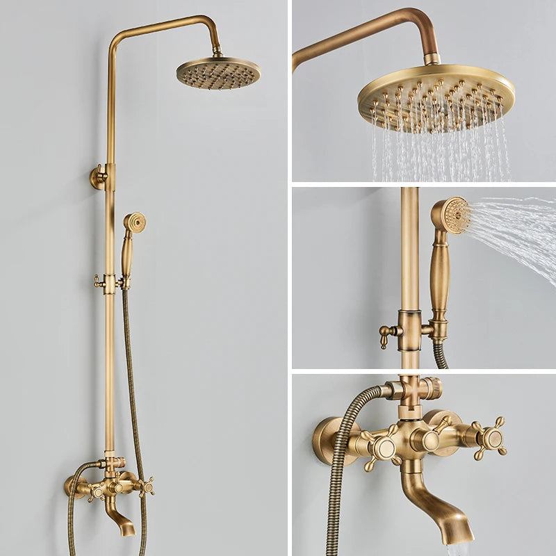 Quyanre Antique Brass Shower Faucets Wall Mount Antique