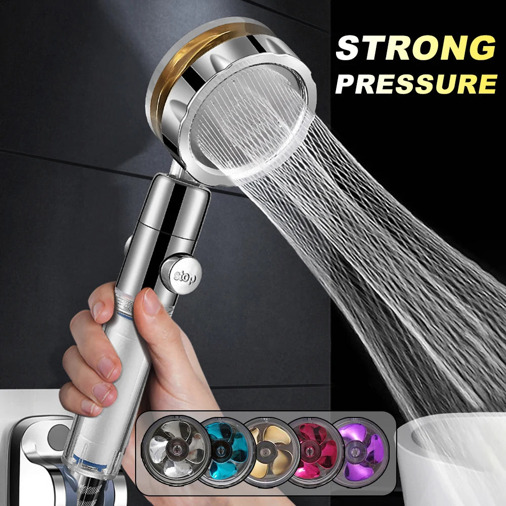 Powerful Pressurized Shower Fan Filter Showerhead One Touch
