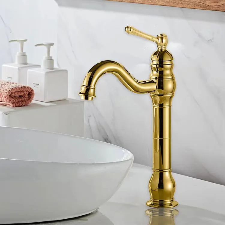 Antique Brass Basin Faucet 360 Rotation Handle Deck